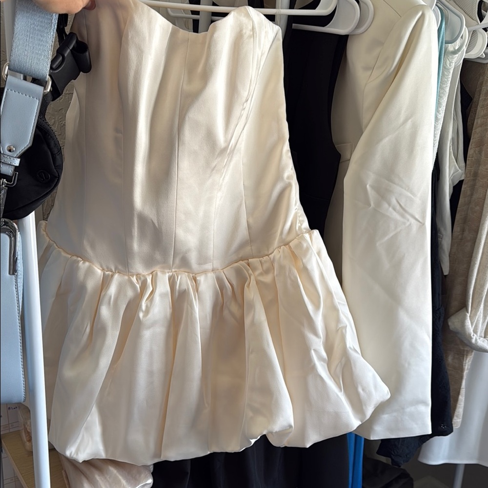 Oh Polly Bridal Cream Ivory Strapless Bubble Skirt Dress